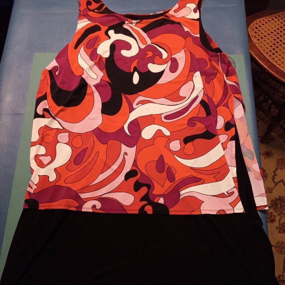 Retro Psychedelic Colors Sleeveless Midi Dress Addressing Women 2x
